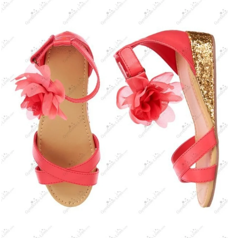 Gymboree Flower Glitter Wedge Sandals Size 1 - Picture 1 of 8